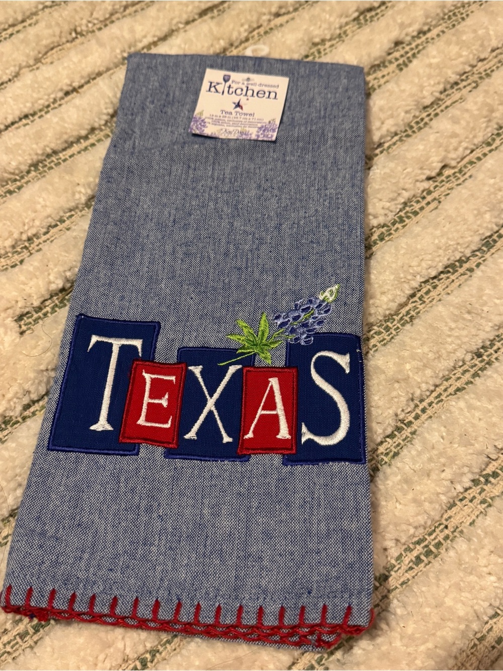 Kay Dee Designs Texas Applique Embroidered Kitchen Tea Towel Bluebonnet NWT